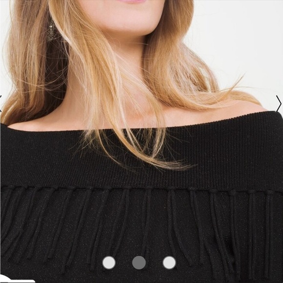 ⭐️NEW⭐️White House Black Market OFF-THE-SHOULDER FRINGE TUNIC SHIMMER SWEATER - Picture 3 of 9